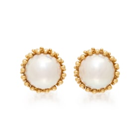 TIFFANY & CO., MABÉ PEARL AND YELLOW GOLD EARRINGS