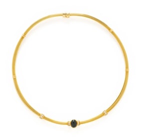 YELLOW GOLD, GREEN TOURMALINE, AND DIAMOND NECKLACE