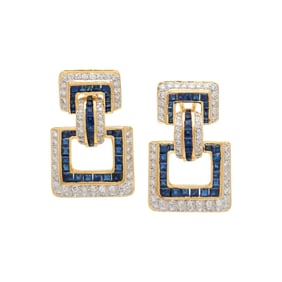 YELLOW GOLD, SAPPHIRE, AND DIAMOND DOOR KNOCKER EARRINGS