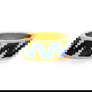 TIFFANY & CO., SCHLUMBERGER, YELLOW GOLD AND ENAMEL RING: TIFFANY & CO., SCHLUMBERGER, YELLOW GOLD AND ENAMEL RING Blue paillonné enamel. 18 karat yellow gold. Ring size 5 1/2. Stamp: TIFFANY & CO. SCHLUMBERGER 750. Gross weight: 6.10 dwt. Accom