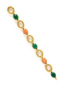 YELLOW GOLD, CORAL, AND CHRYSOPRASE BRACELET