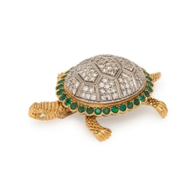 EMERALD AND DIAMOND TURTLE BROOCH