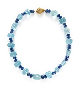 AQUAMARINE, SAPPHIRE, AND DIAMOND NECKLACE