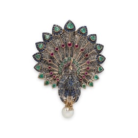MULTIGEM PEACOCK BROOCH