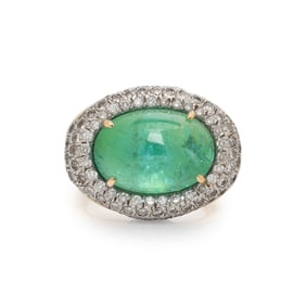 PARAIBA-TYPE TOURMALINE DOUBLET AND DIAMOND RING