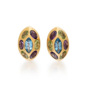 YELLOW GOLD AND MULTIGEM EARRINGS