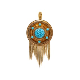VICTORIAN, TURQUOISE AND YELLOW GOLD LOCKET PENDANT BROOCH