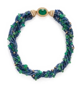 EMERALD, SAPPHIRE, AND DIAMOND TORSADE NECKLACE