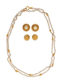 CHANEL, SAUTOIR AND TWO EAR CLIPS