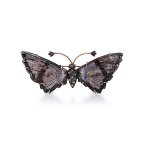 CARVED TOURMALINE AND MULTIGEM BUTTERFLY BROOCH
