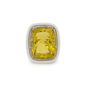 LIME QUARTZ, DIAMOND, AND HARDSTONE RING