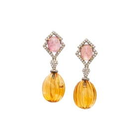 CITRINE, PINK TOURMALINE, AND DIAMOND EARRINGS