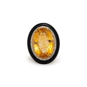CITRINE, BLACK ONYX, AND DIAMOND RING