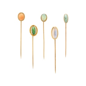 COLLECTION OF GOLD AND GEMSTONE STICK PINS