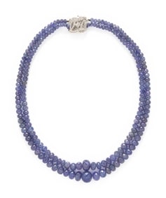 TANZANITE, DIAMOND, AND WHITE GOLD NECKLACE