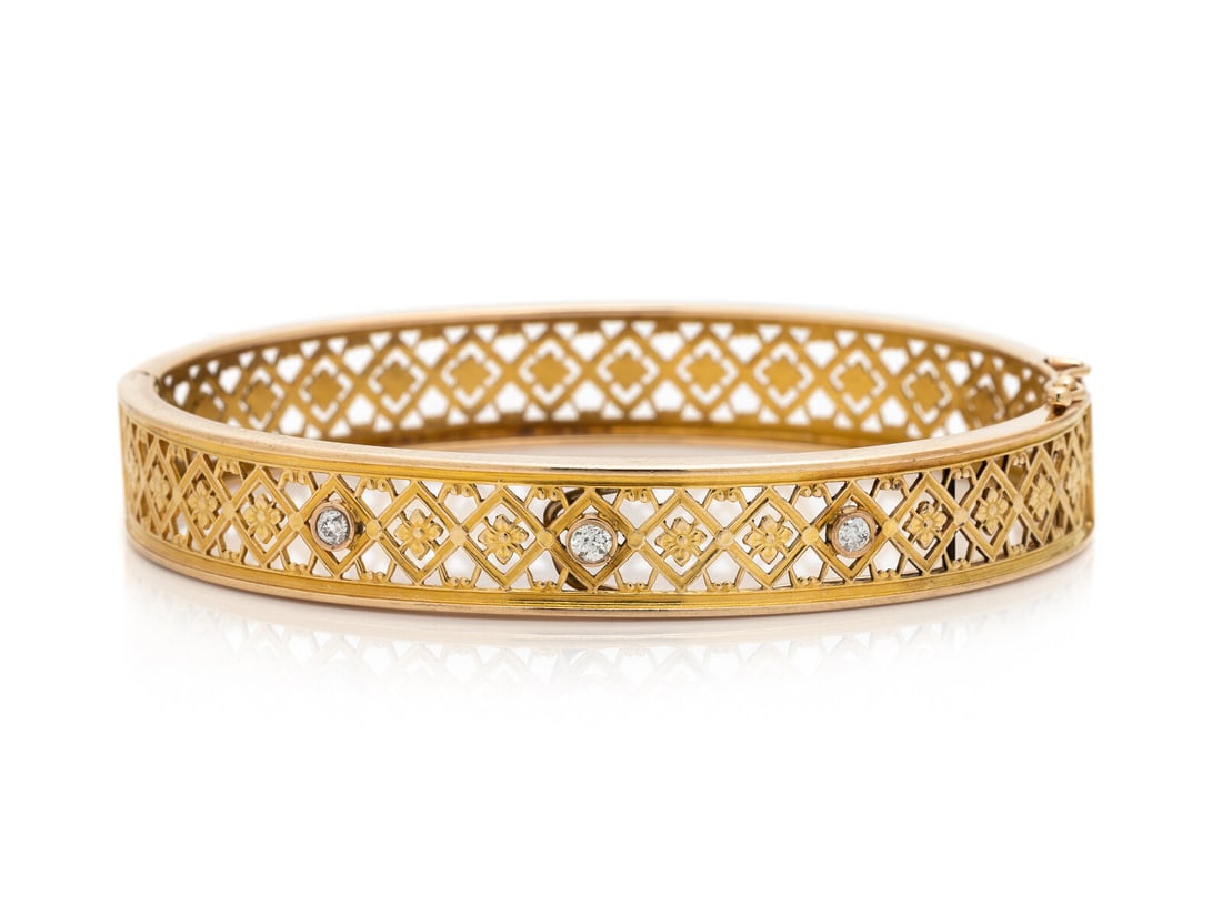 YELLOW GOLD AND DIAMOND BANGLE BRACELET (1 of 2)