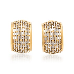 CARTIER, YELLOW GOLD AND STEEL HOOP EARRINGS