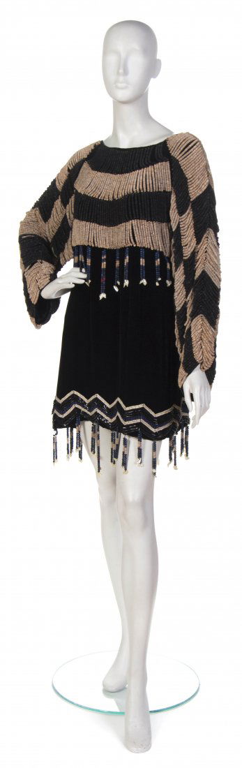 Anna Sui, (American, b. 1964), Dress: Anna Sui (American, b. 1964) Dress brown and black beads and black velvet size M/L.
