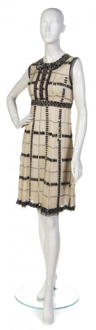 Anna Sui, (American, b. 1964), Cocktail Dress and Jacke: Anna Sui (American, b. 1964) Cocktail Dress and Jacket cream silk and black beading no size.