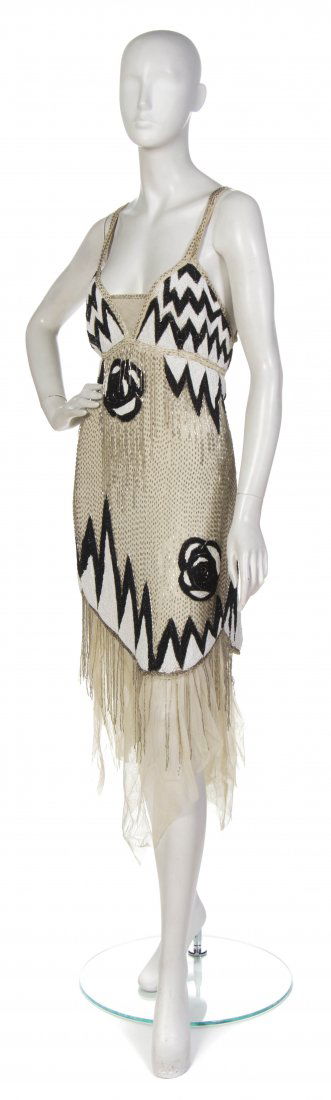 Anna Sui, (American, b. 1964), Evening Dress: Anna Sui (American, b. 1964) Evening Dress cream and black beading size 8.