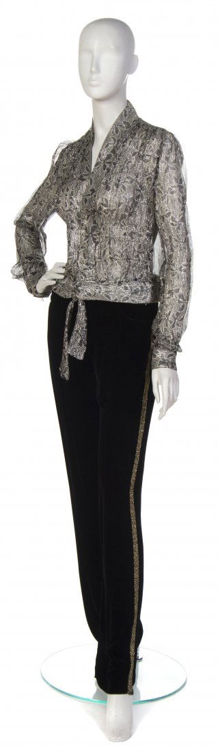 Anna Sui, (American, b. 1964), Evening Ensemble: Anna Sui (American, b. 1964) Evening Ensemble black velvet with silver Lurex and beading size 8.