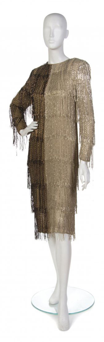 Bill Blass, (American, 1922-2002), Cocktail Dress: Bill Blass (American, 1922-2002) Cocktail Dress bronze and gold beading size 10.