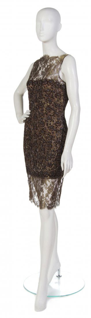 Bill Blass, (American, 1922-2002), Cocktail Dress: Bill Blass (American, 1922-2002) Cocktail Dress gold lace with beading no size.