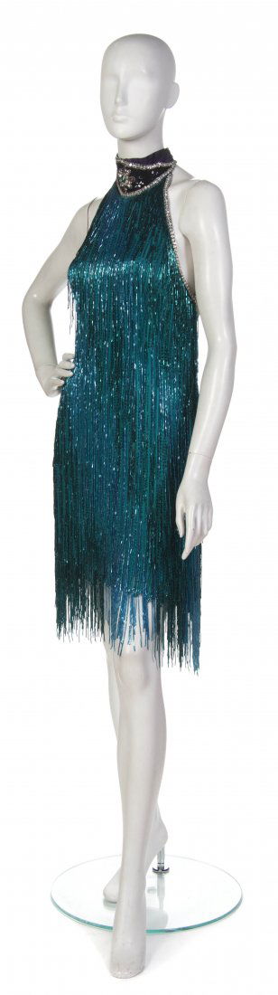 Bob Mackie, (American, b. 1940), Cocktail Dress: Bob Mackie (American, b. 1940) Cocktail Dress turquoise bugle beads size 10.