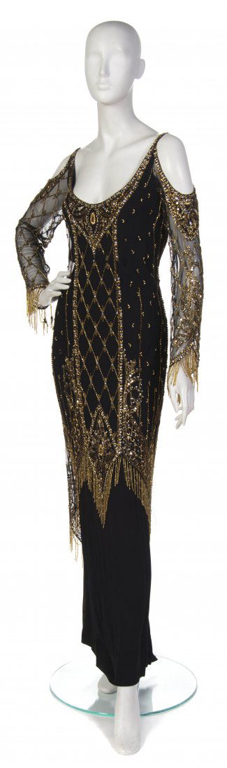 Bob Mackie, (American, b. 1940), Evening Gown: Bob Mackie (American, b. 1940) Evening Gown black mesh with gold beading size 10.