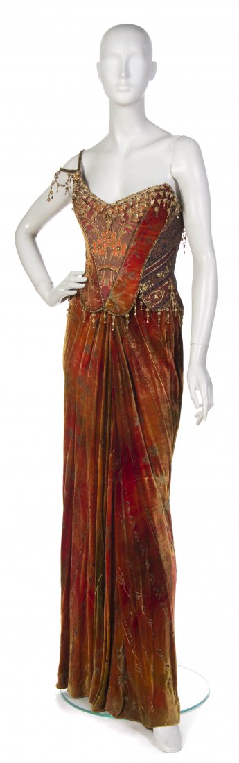 Bob Mackie, (American, b. 1940), Evening Gown: Bob Mackie (American, b. 1940) Evening Gown orange and gold velvet and beading no size.