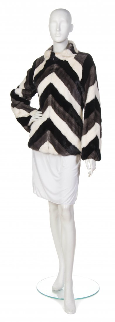 Carolina Herrera, (Venezuelan, b. 1939), Fur Coat: Carolina Herrera (Venezuelan, b. 1939) Fur Coat black, gray and white mink size 10.