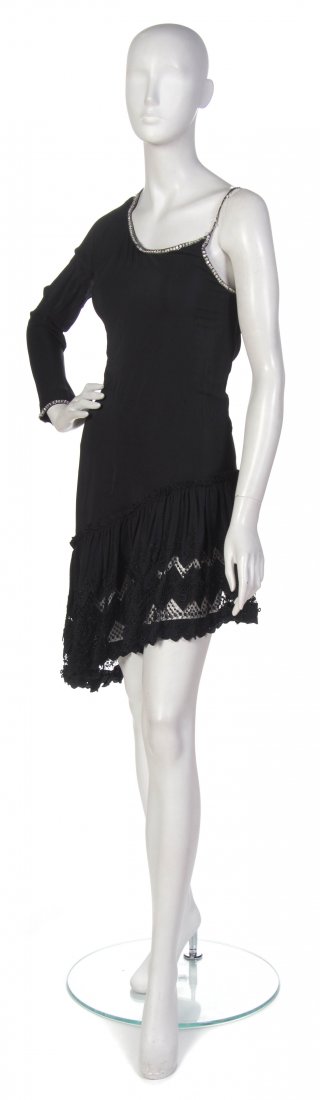 Emanuel Ungaro, (Italian, b. 1933), Cocktail Dress: Emanuel Ungaro (Italian, b. 1933) Cocktail Dress black eyelet and rhinestones no size.