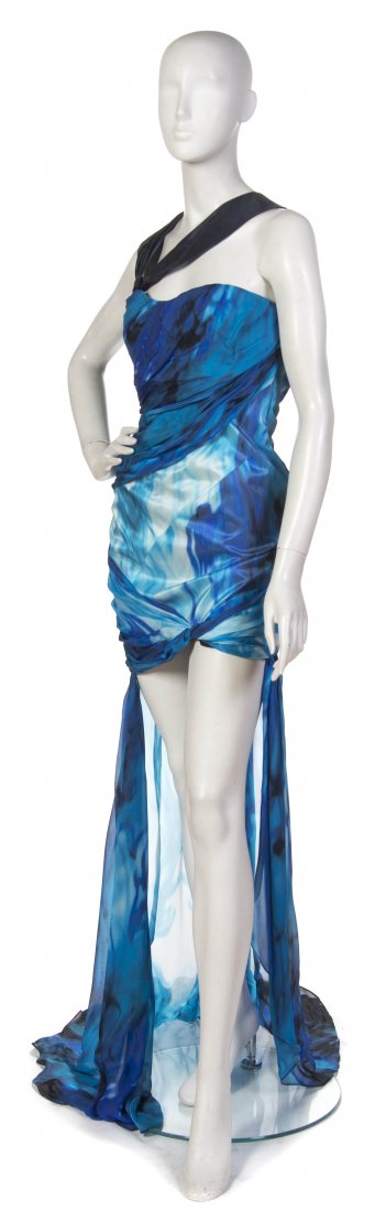 Emanuel Ungaro, (Italian, b. 1933), Evening Dress: Emanuel Ungaro (Italian, b. 1933) Evening Dress blue printed silk chiffon size 40.