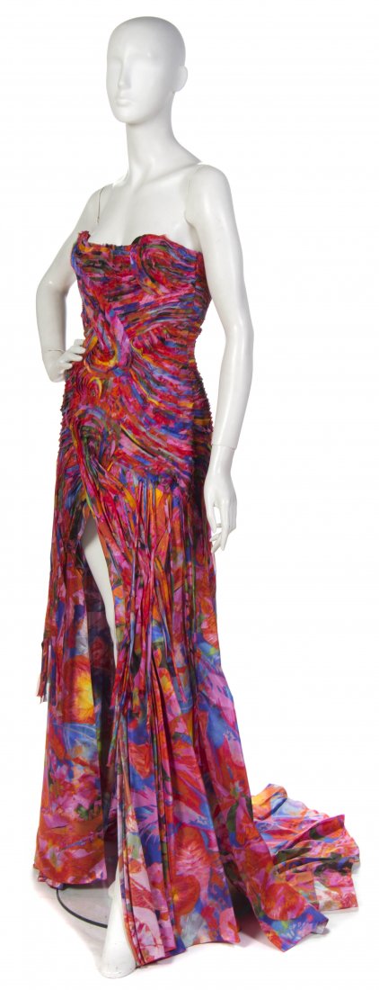 Emanuel Ungaro, (Italian, b. 1933), Evening Gown: Emanuel Ungaro (Italian, b. 1933) Evening Gown multicolor printed silk size 36.