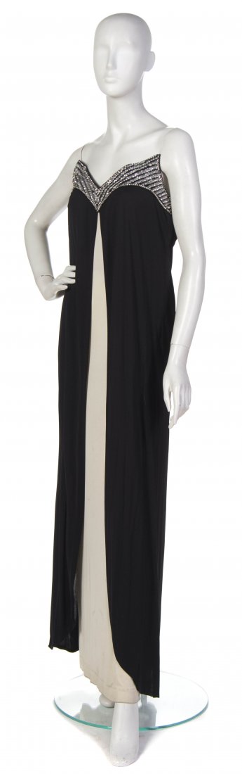 Emilio Pucci, (Italian, 1914-1992), Evening Gown: Emilio Pucci (Italian, 1914-1992) Evening Gown black and cream jersey with rhinestones size 10.