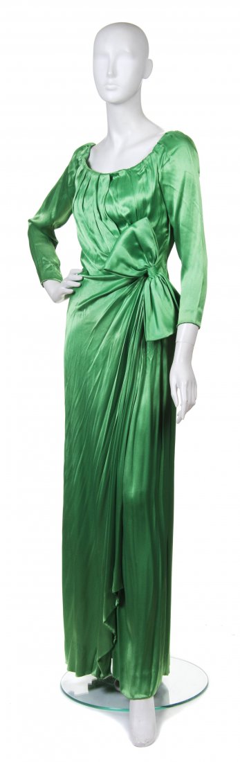 Givenchy, (French), Evening Gown: Givenchy (French) Evening Gown green silk no size.