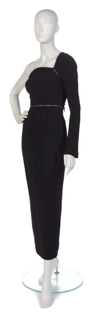 Krizia, (Italian, b. 1950), Evening Gown: Krizia (Italian, b. 1950) Evening Gown black silk crepe and rhinestones no size.
