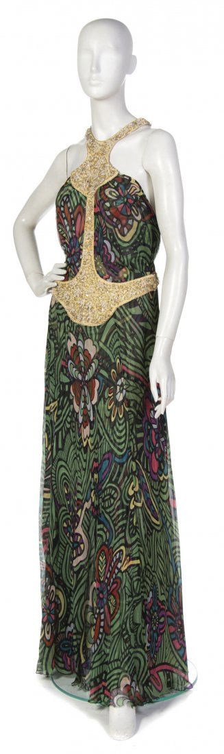 Missoni, (Italian), Evening Gown: Missoni (Italian) Evening Gown multicolor printed chiffon and beading size 40.