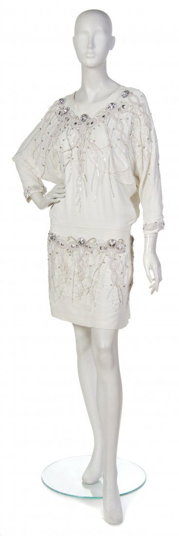 Pierre Balmain, (French, 1914-1982), Cocktail Dress: Pierre Balmain (French, 1914-1982) Cocktail Dress ivory silk with beading and sequins size 40.