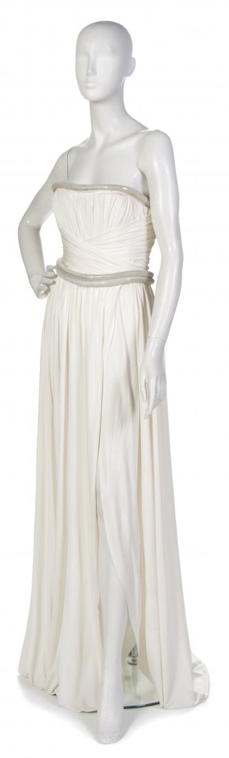 Pierre Balmain, (French, 1914-1982), Evening Gown: Pierre Balmain (French, 1914-1982) Evening Gown ivory silk and metallic mesh size 40.