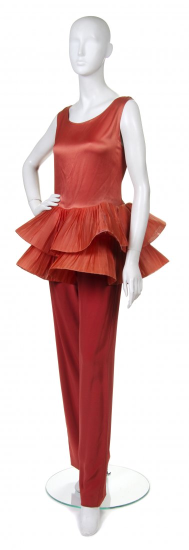 Pierre Cardin, (French, b. 1922), Cocktail Ensemble: Pierre Cardin (French, b. 1922) Cocktail Ensemble orange silk pants size 40.