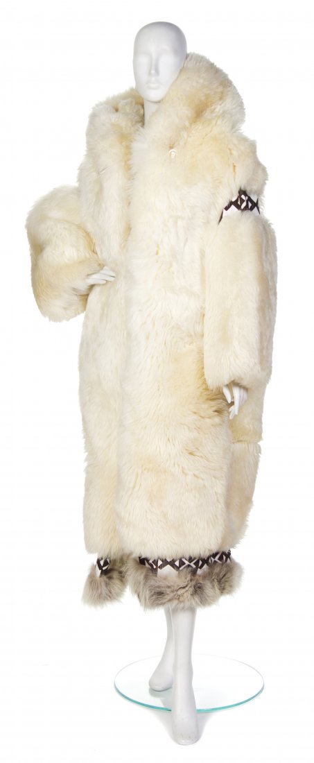 Revillon, , Fur Coat: Revillon Fur Coat cream fur with brown and white embellishment no size.