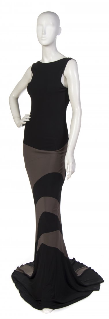 Stephen Burrows, (American, b. 1945), Evening Dress and: Stephen Burrows (American, b. 1945) Evening Dress and Coat black and olive silk size S.