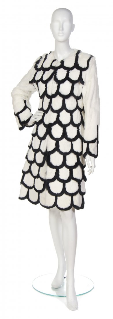 Sunjoo Moon, (Korean/Australian), Fur Coat: Sunjoo Moon (Korean/Australian) Fur Coat white and black rabbit fur size 40.