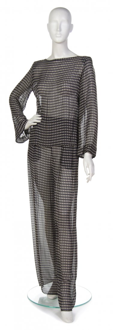 Yves Saint Laurent, (Algerian/French, 1936-2008), Pants: Yves Saint Laurent (Algerian/French, 1936-2008) Pants Ensemble black and cream printed chiffon size 40.