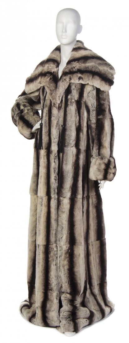 Unknown, , Fur Coat: Unknown Fur Coat gray and brown dyed rabbit size S.