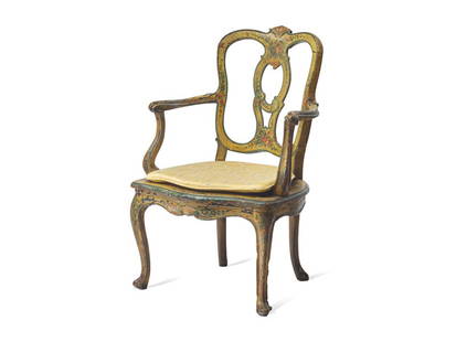A Venetian Rococo Painted Armchair: A Venetian Rococo Painted Armchair 18th Century Height 35 3/4 x width 22 1/2 x depth 20 1/2 inches. Property From the Estate of a Distinguished Philadelphia Gentleman T
