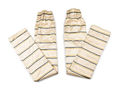 A Pair of Noblis Sile Upholstered Custom Throw Pillows and a Pair of Custom Curtain Panels: A Pair of Noblis Sile Upholstered Custom Throw Pillows and a Pair of Custom Curtain Panels Height of curtains: 108 inches. This lot is located in Chicago. <