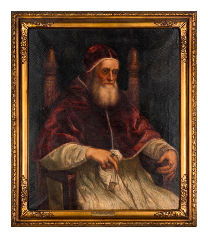 After Raphael (19th/20th Century): After Raphael (19th/20th Century) Portrait of Pope Julius II oil on canvas 39 1/4 x 32 3/4 inches. Property from the Historic Dr. John McLean House, Pullman, Chic