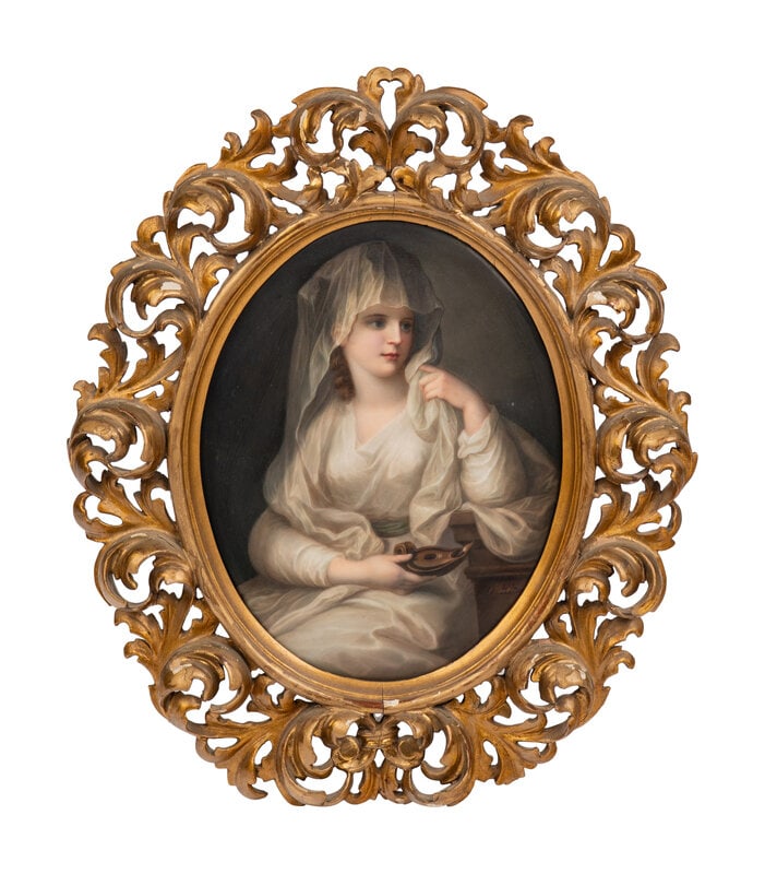 A Continental Porcelain Plaque: A Continental Porcelain Plaque 19th Century depicting A Lady as Vestal Virgin after Angelica Kauffman. Height 10 x width 8 inches. Property from the Historic Dr. John